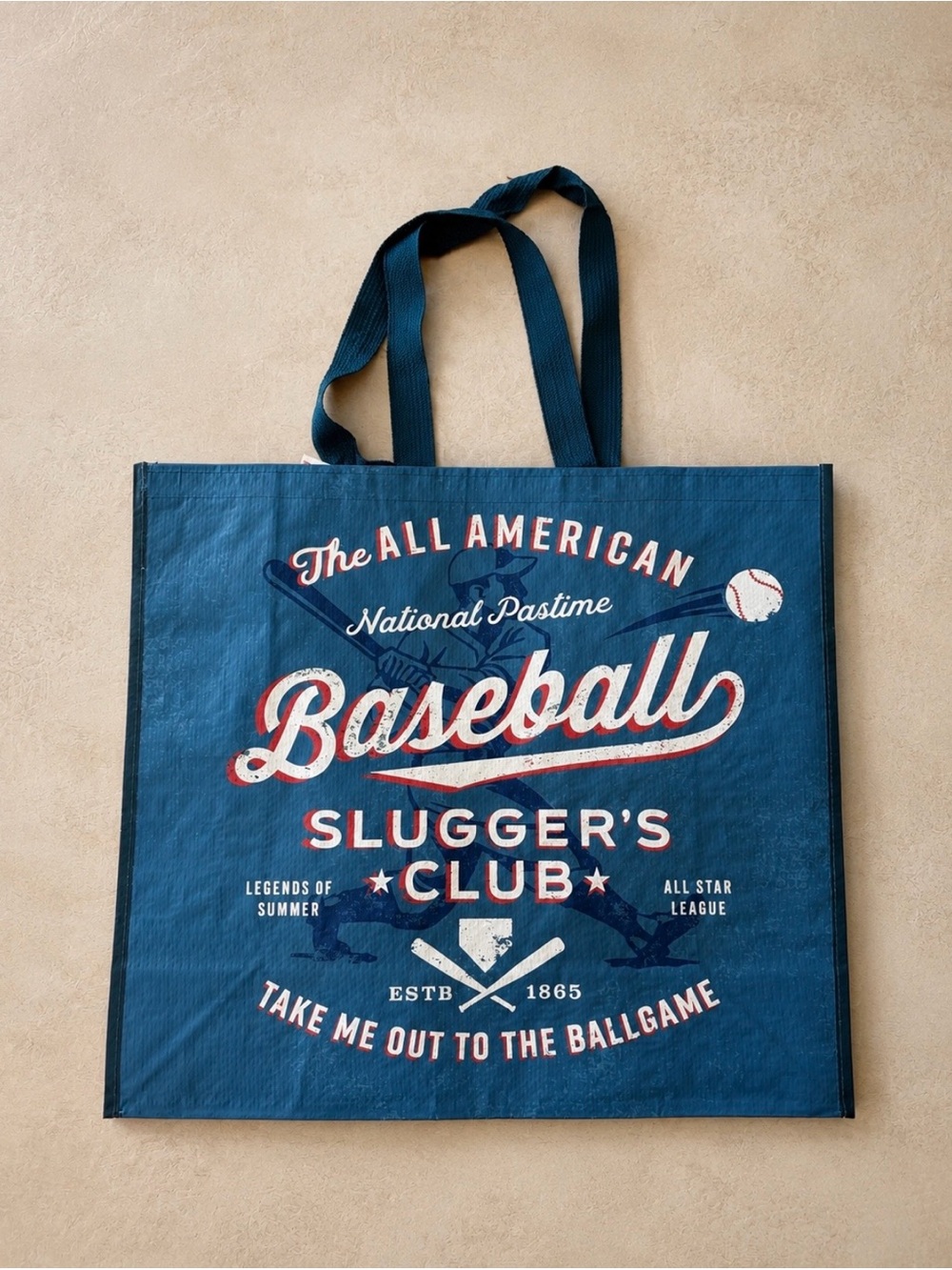 Baseball print reusable tote bag